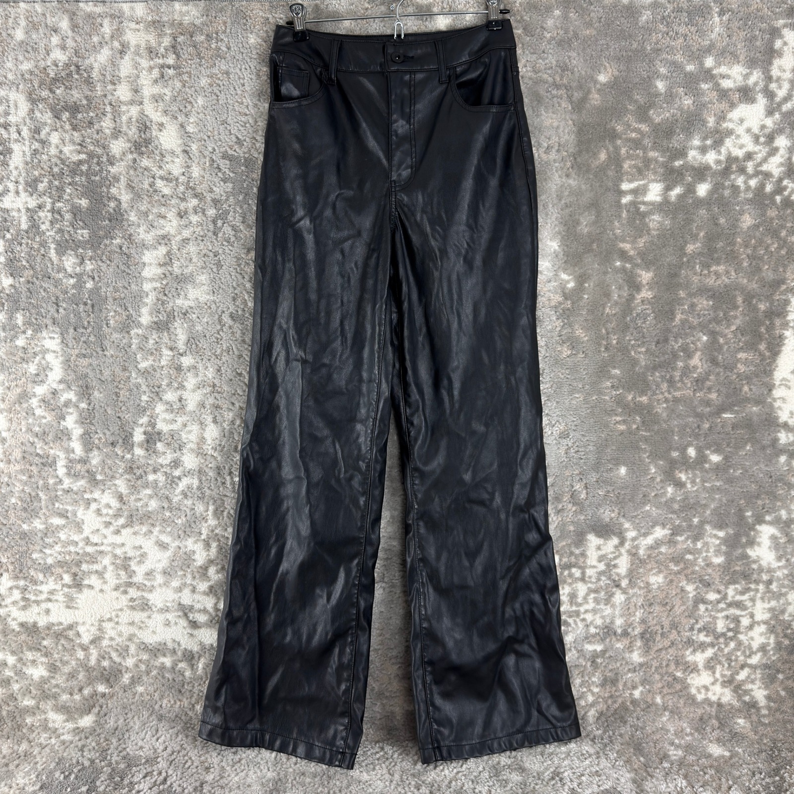 West Of Melrose Size 26 Faux Leather Wide Leg Pants Black Women